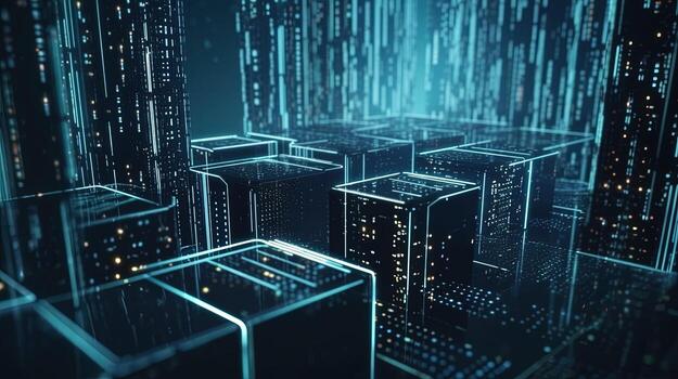 3D rendering of abstract technology concept. Digital data transfer and communication photo