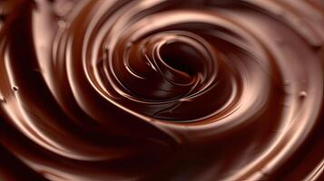 Chocolate background. Melted chocolate. Chocolate swirl. Melted chocolate swirl background. Generative Ai. photo