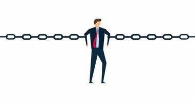 4k animation of Business risk, tried fatigue businessman trying to hold broken chain together with his low energy. video