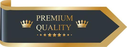 Black and Gold 3d Ribbons, symbol premium VIP, Quality with ornament kings and stars Vector illustration