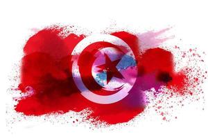 Tunisia Watercolor Painted Flag photo