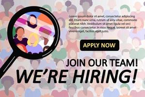 We're hiring background template with people under magnifying glass vector