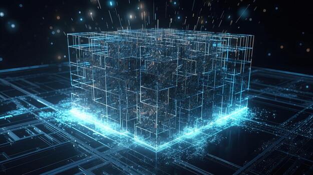 3D rendering of abstract technology concept. Digital data transfer and communication photo