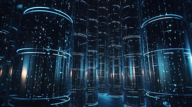 3D rendering of abstract technology concept. Digital data transfer and communication photo