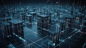 3D rendering of abstract technology concept. Digital data transfer and communication photo