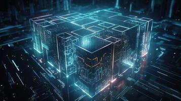 3D rendering of abstract technology concept. Digital data transfer and communication photo