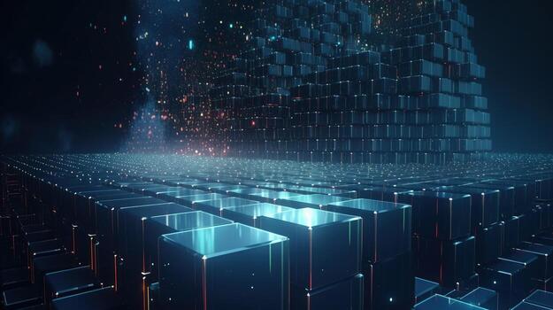 3D rendering of abstract technology concept. Digital data transfer and communication photo