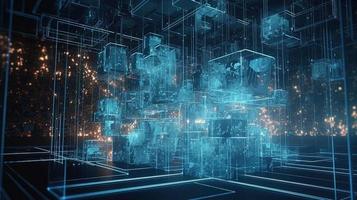 3D rendering of abstract technology concept. Digital data transfer and communication photo