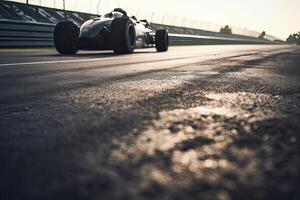 The international race track with a race car. Empty race track with race car. . photo