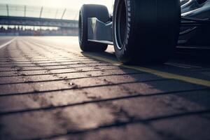 The international race track with a race car. Empty race track with race car. . photo