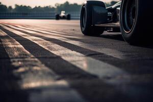 The international race track with a race car. Empty race track with race car. . photo