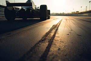 The international race track with a race car. Empty race track with race car. . photo