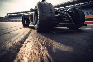 The international race track with a race car. Empty race track with race car. . photo