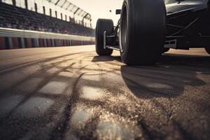 The international race track with a race car. Empty race track with race car. . photo