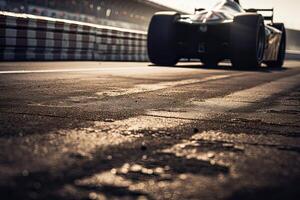 The international race track with a race car. Empty race track with race car. . photo