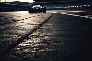 The international race track with a race car. Empty race track with race car. . photo