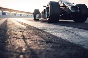 The international race track with a race car. Empty race track with race car. . photo