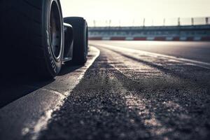 The international race track with a race car. Empty race track with race car. . photo