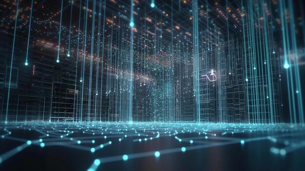 3D rendering of abstract technology concept. Digital data transfer and communication photo