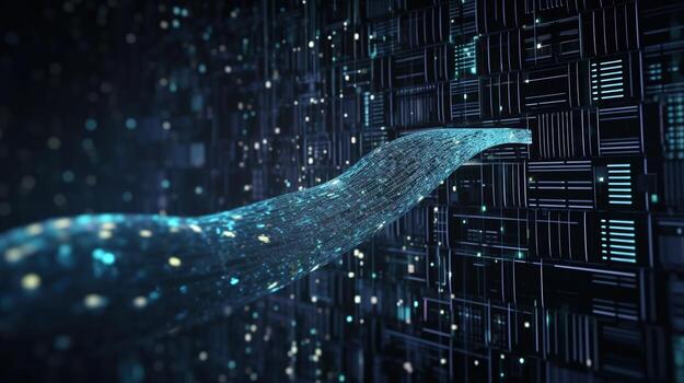 3D rendering of abstract technology concept. Digital data transfer and communication photo