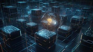 3D rendering of abstract technology concept. Digital data transfer and communication photo