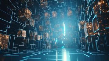3D rendering of abstract technology concept. Digital data transfer and communication photo