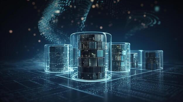 3D rendering of abstract technology concept. Digital data transfer and communication photo