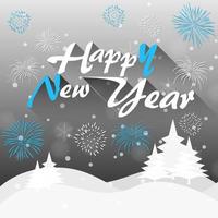 Happy New Year greeting card in winter background, Vector Illustration