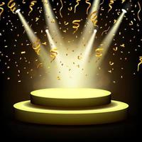 Spotlight Shining On Empty stage with Gold confetti, Vector Illustration