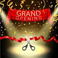 Grand opening background with spotlight and gold confetti, Vector Illustration