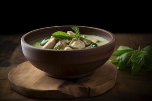 Green curry Kaeng kheiyw hwan with Thai food for steamed rice or rice noodles. Thai food very popular. photo