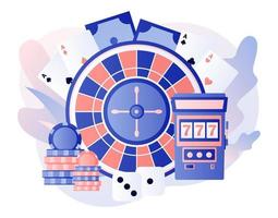 Casino and Gambling Concept. Poker, Roulette, Slot Machine. Modern flat cartoon style. Vector illustration