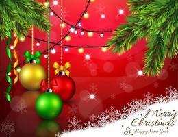 Christmas decoration in red background, Vector Illustration