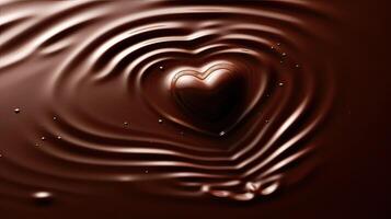 Heart-shaped chocolate buried in liquid chocolate. Love, Valentine concept. . photo