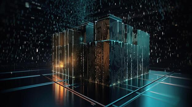 3D rendering of abstract technology concept. Digital data transfer and communication photo