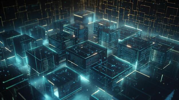 3D rendering of abstract technology concept. Digital data transfer and communication photo