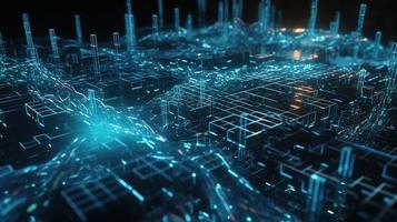 3D rendering of abstract technology concept. Digital data transfer and communication photo