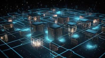 3D rendering of abstract technology concept. Digital data transfer and communication photo