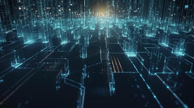 3D rendering of abstract technology concept. Digital data transfer and communication photo