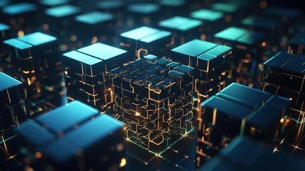 3D rendering of abstract technology concept. Digital data transfer and communication photo