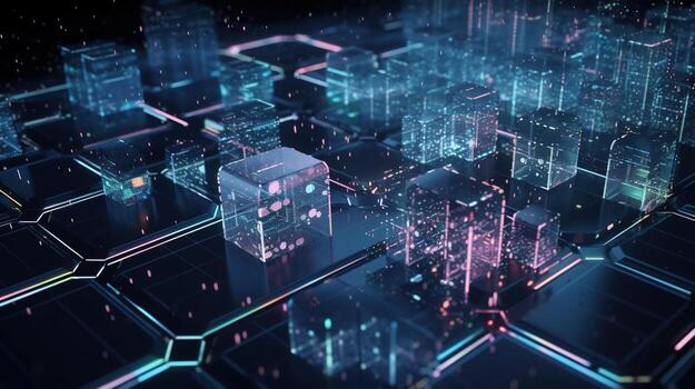 3D rendering of abstract technology concept. Digital data transfer and communication photo