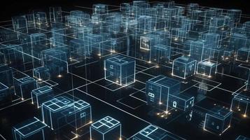 3D rendering of abstract technology concept. Digital data transfer and communication photo