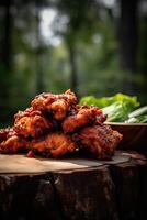 Chunks of chicken in a spicy sauce and sesame seeds. From a series of Food Korean cuisine. photo