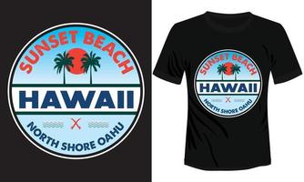 Hawaii north shore Oahu t-shirt design print-ready, vector illustration of sunset beach