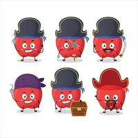 dibujos animados personaje de manzana con varios piratas emoticones vector