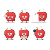 dibujos animados personaje de manzana con varios cocinero emoticones vector