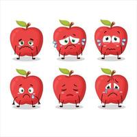 manzana dibujos animados en personaje con triste expresión vector