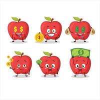 manzana dibujos animados personaje con linda emoticon traer dinero vector