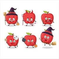 Halloween expression emoticons with cartoon character of apple vector