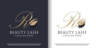 monogram logo design with initial r and eyelash concept vector